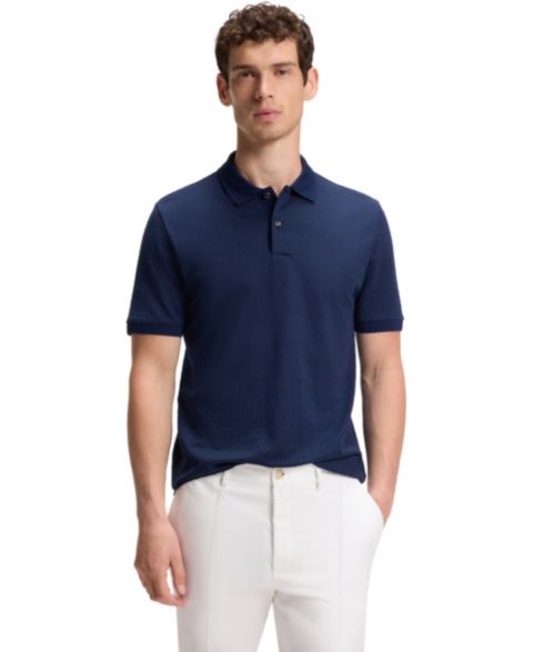 Мужское поло Hugo Boss Cotton-Silk Jacquard Regular-Fit Polo Shirt, цвет: Синий
