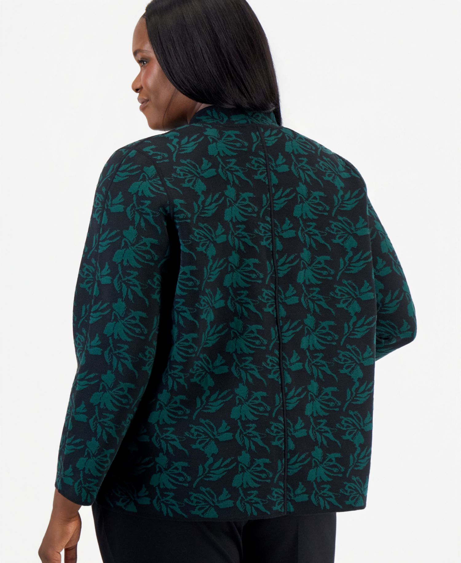 Women's Plus Size Kissing Front Cardigan Jacquard Floral Mock Neck