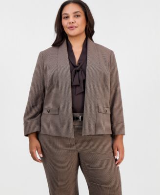 Plus Size Shawl Collar Houndstooth Blazer