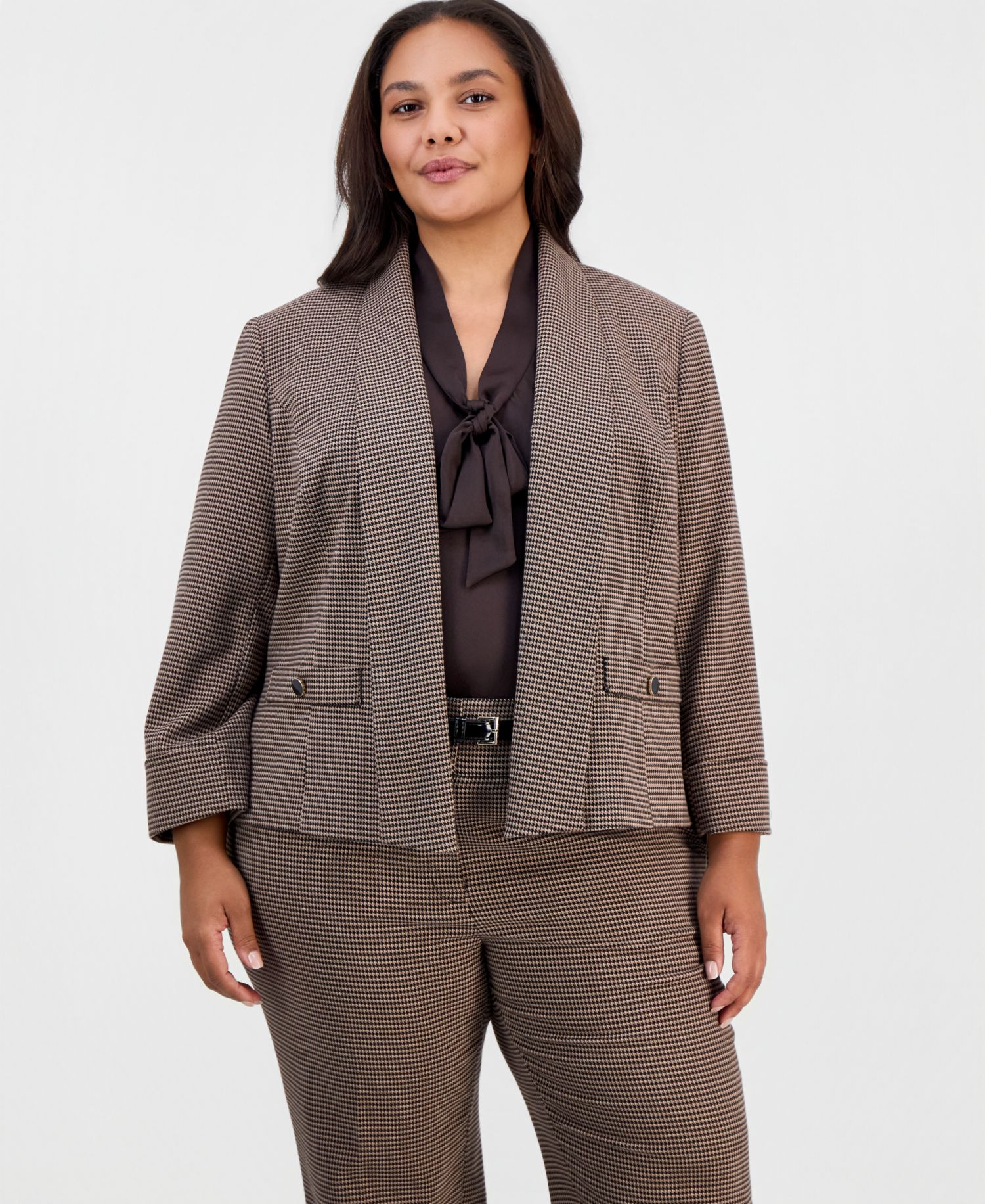 Plus Size Shawl Collar Houndstooth Blazer
