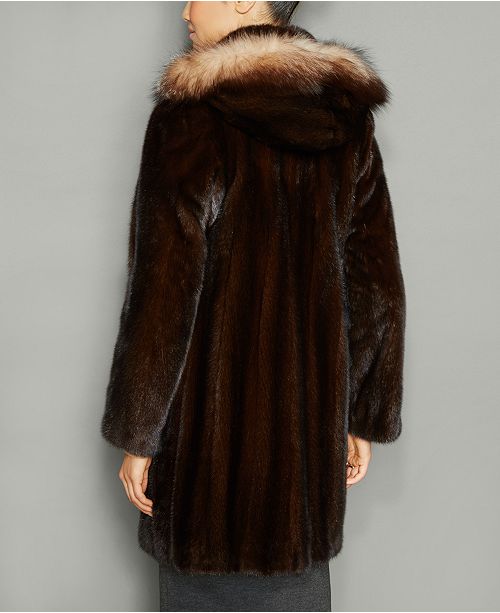 The Fur Vault Fox Fur Trim Hooded Mink Fur Coat Reviews The Fur Vault Women Macy S