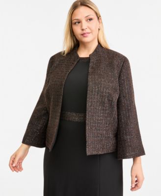 Plus Size Stand Collar Bell-Sleeve Open-Front Cardigan