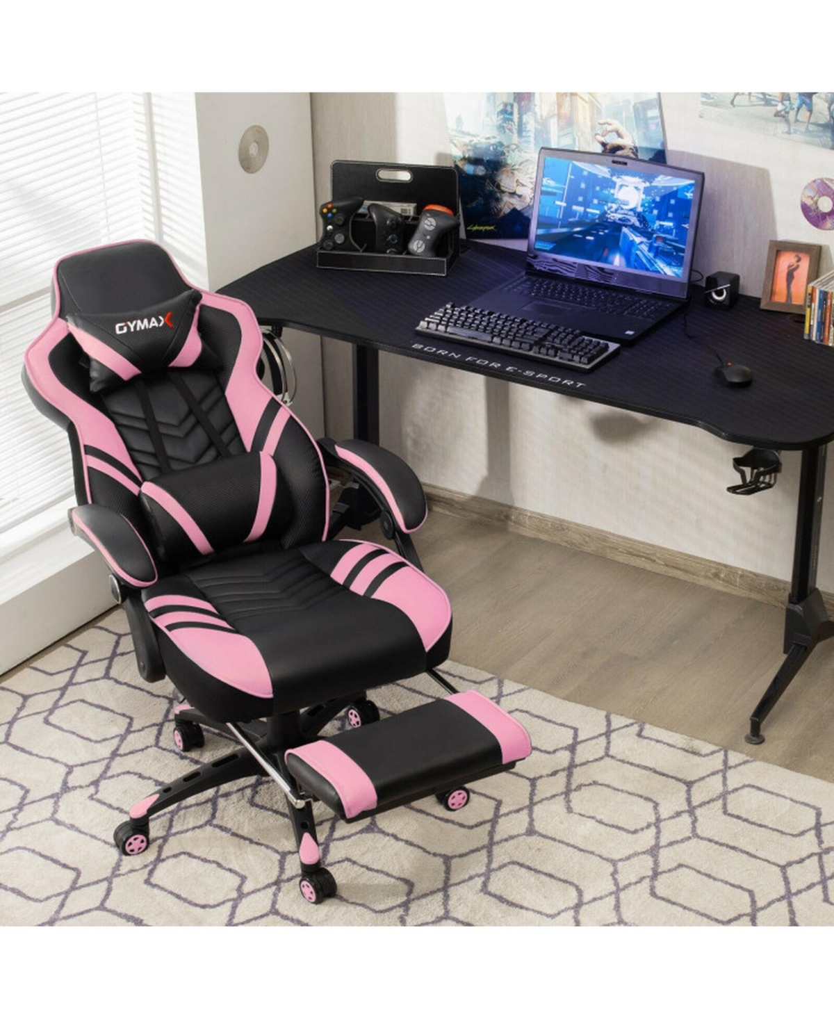Gouun Adjustable Gaming Chair with Retractable Footrest and Headrest