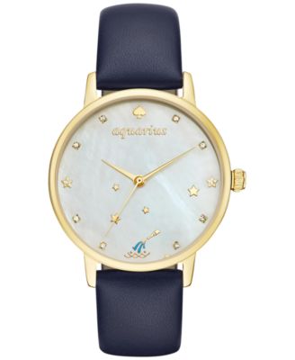 kate spade new york - Women's Metro Zodiac Aquarius Blue Leather Strap Watch 34mm KSW1200