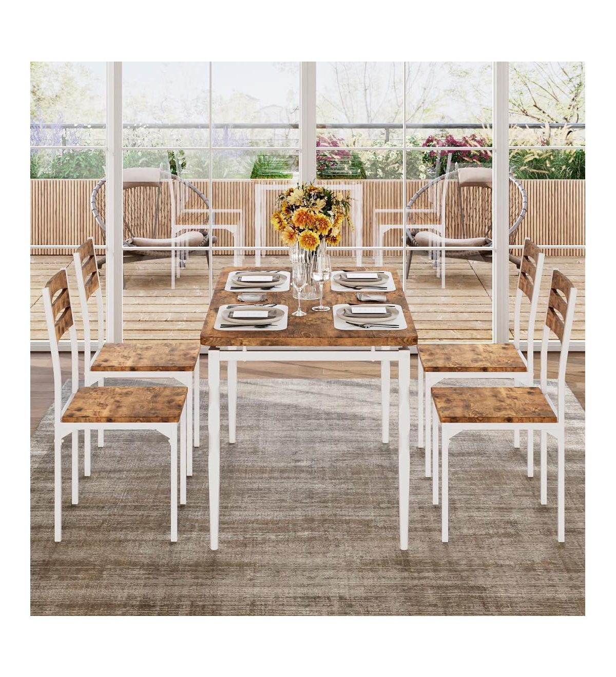 gaomon 5-Piece Industrial Dining Set, Kitchen Table and 4 Chairs for Apartment and Home