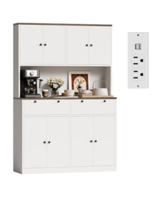 71-Inch Tall Kitchen Pantry with Charging Station, Drawers and Doors, Storage Hutch for Dining Room