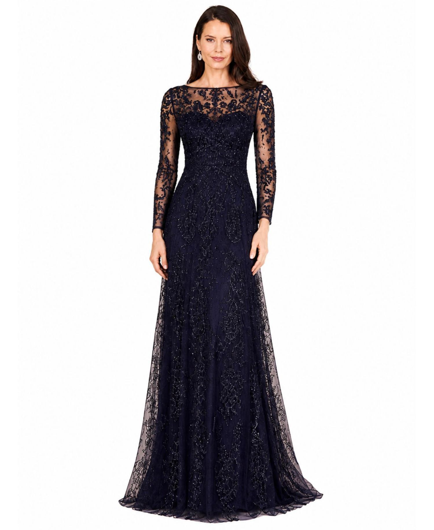 Women's Long Sleeve V-Neck Lace Gown