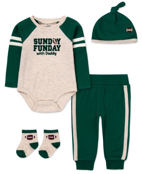Комплект Baby Essentials Sunday Funday with Daddy: боди, джоггеры, носки, шапочка, цвет: Зелёный