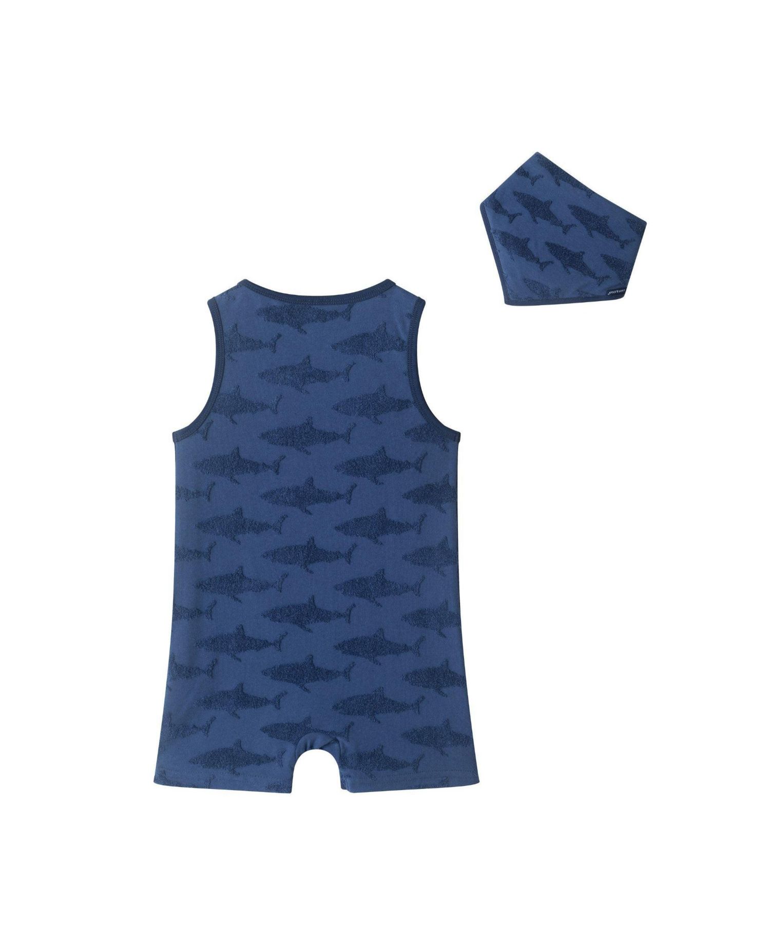 Infant Boys (size 3-6M to 18 - 24M ) Reverse Shark Jacquard Romper and Bib Set