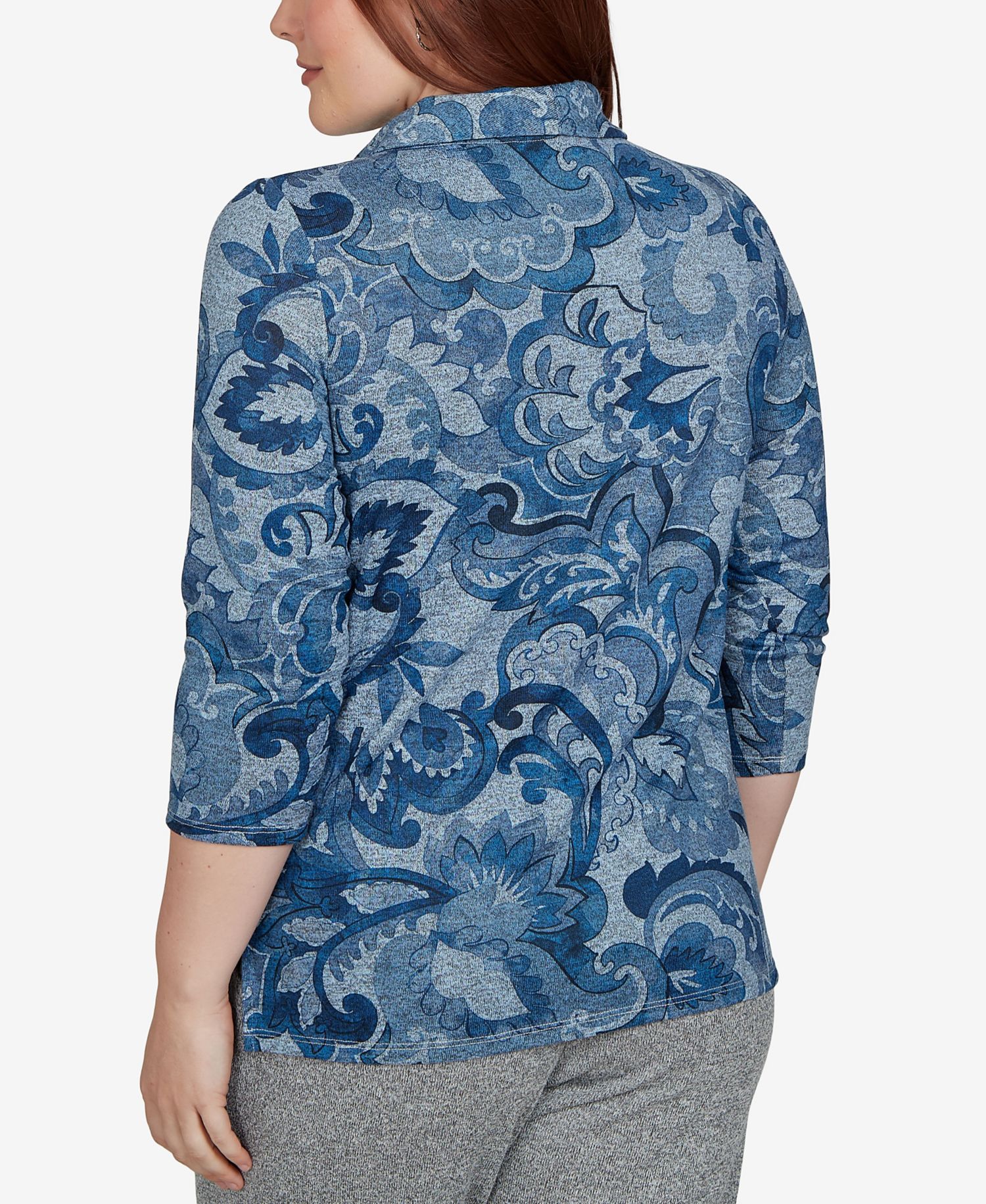Petite Paisley Scroll Cowl Neck Pocket Top