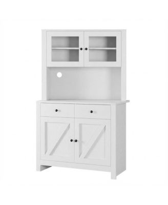 Kitchen Pantry Cabinet with Microwave Stand Freestanding Storage Hutch with Adjustable Shelves for Dining Room