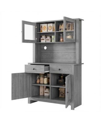 Kitchen Pantry Cabinet with Microwave Stand Freestanding Storage Hutch with Adjustable Shelves for Dining Room