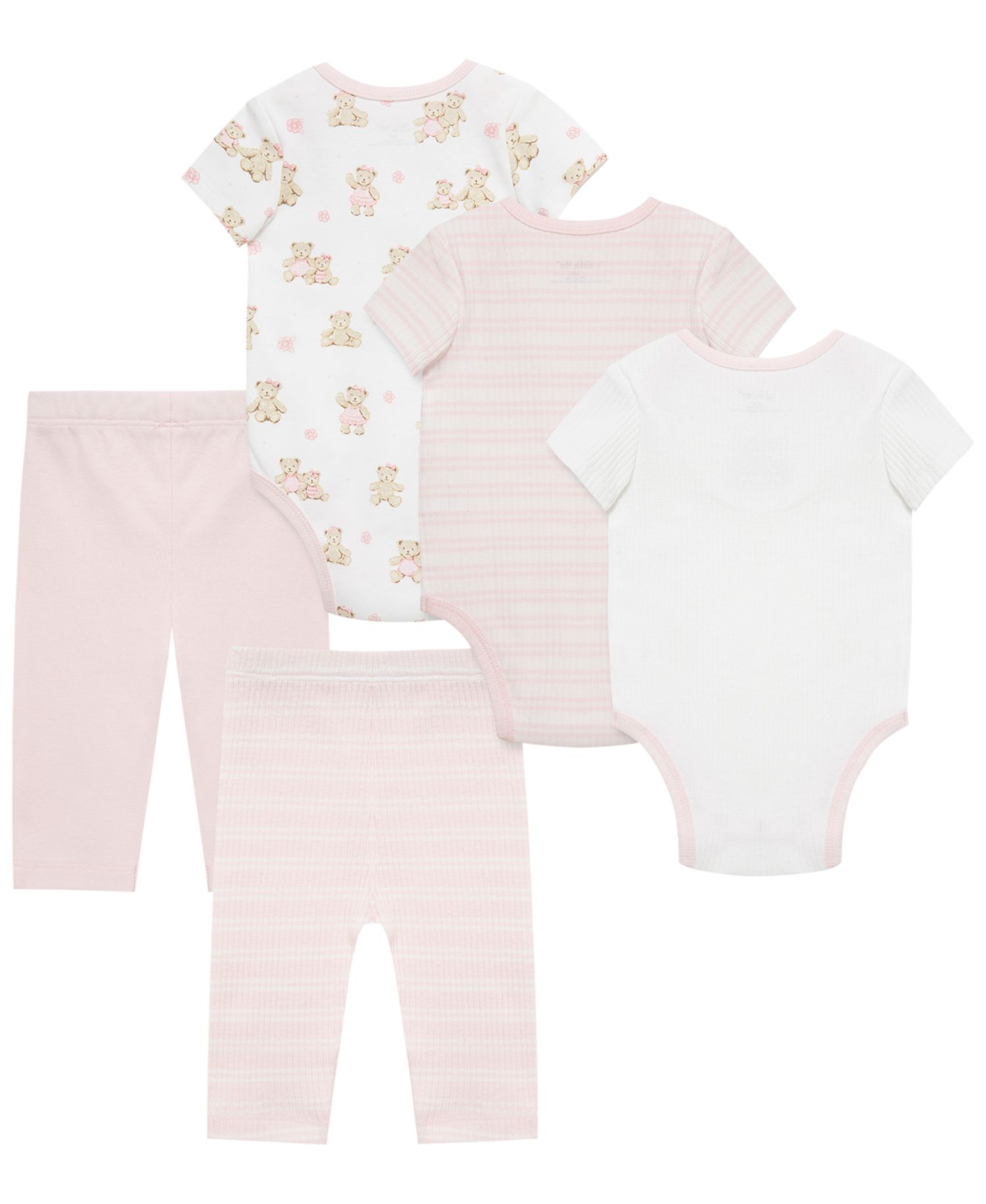 Baby Girls' Cotton Short-Sleeve Bodysuit and Pants, 5-Piece Set