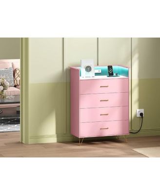4 Drawer Tall Dresser with Charging Station and RGB Lights for Bedroom, Living Room, Closet