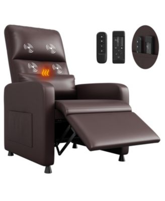 Ergonomic PU Leather Power Recliner for Adults, Adjustable Single Sofa with Tall Back, Wide Arms, Padded Seat and Side Pocket