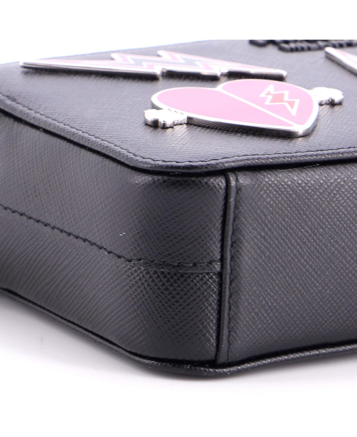 Pre-Owned Prada Monochrome Double Zip Wallet on Chain Crossbody Pin Embellished Saffiano Leather