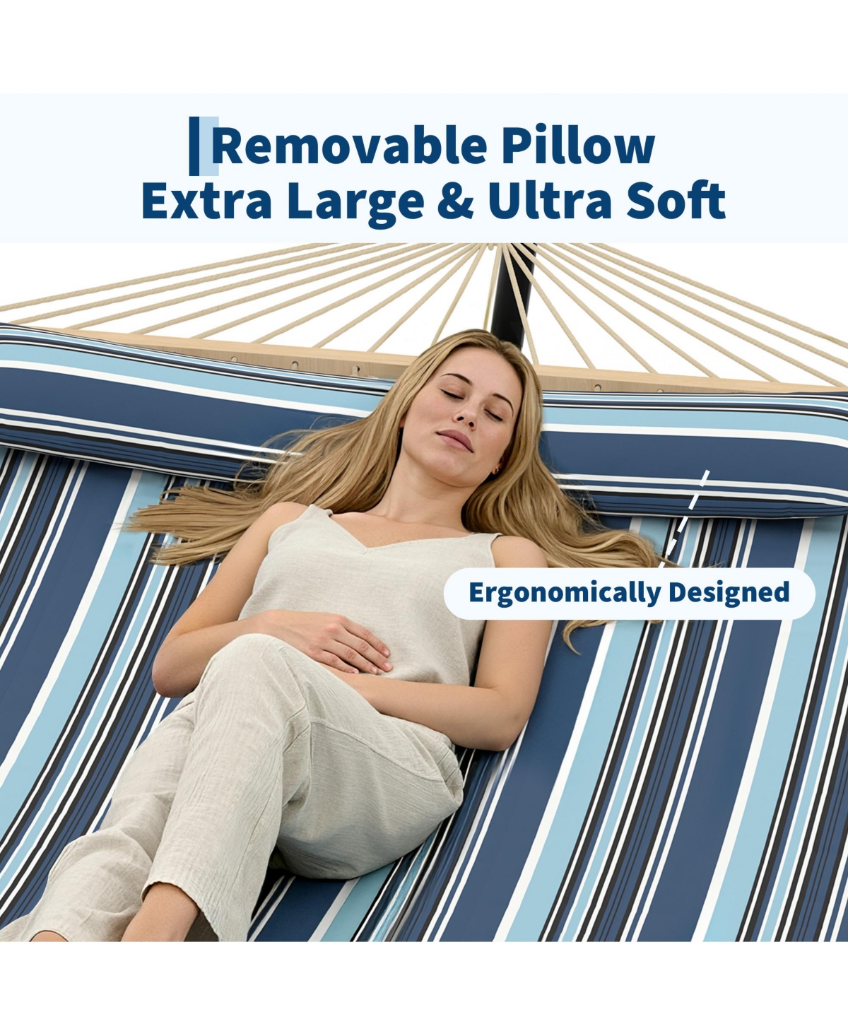 GarveeLife Comfortable 2 Person Quilted Hammock with Hardwood Spreader Bars and Pillow 450lbs Capacity Ideal for Patio