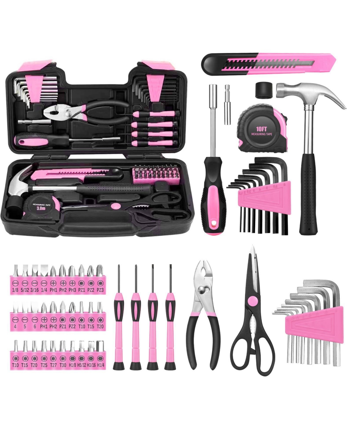 Xdovet Home Tool Set Household Hand Kit Toolbox All Purpose Women Ladies - Pink 58-piece