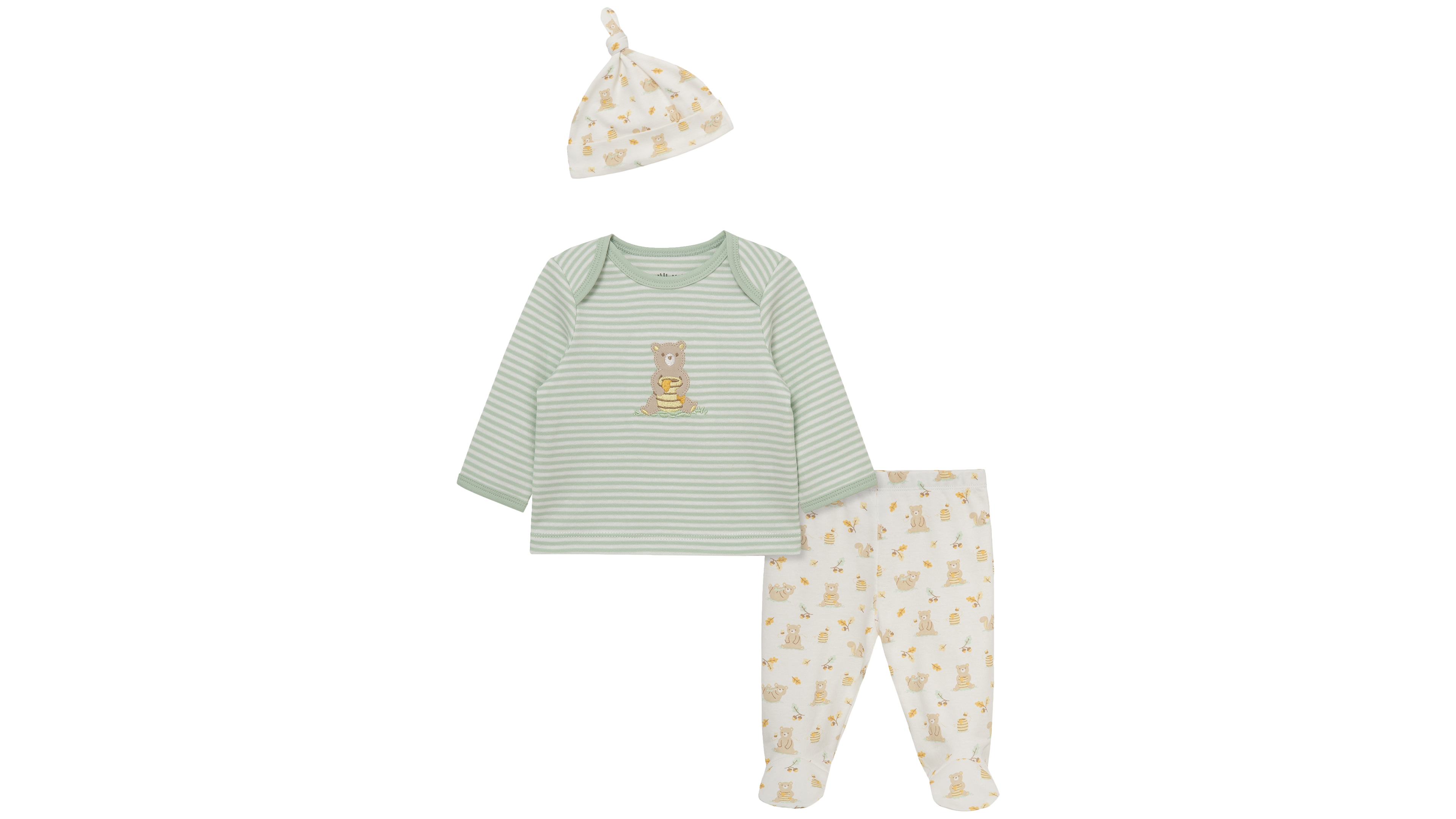 Little Me Baby Boys' Honey Bear Top and Footed Pants Hat, 3-Piece Set