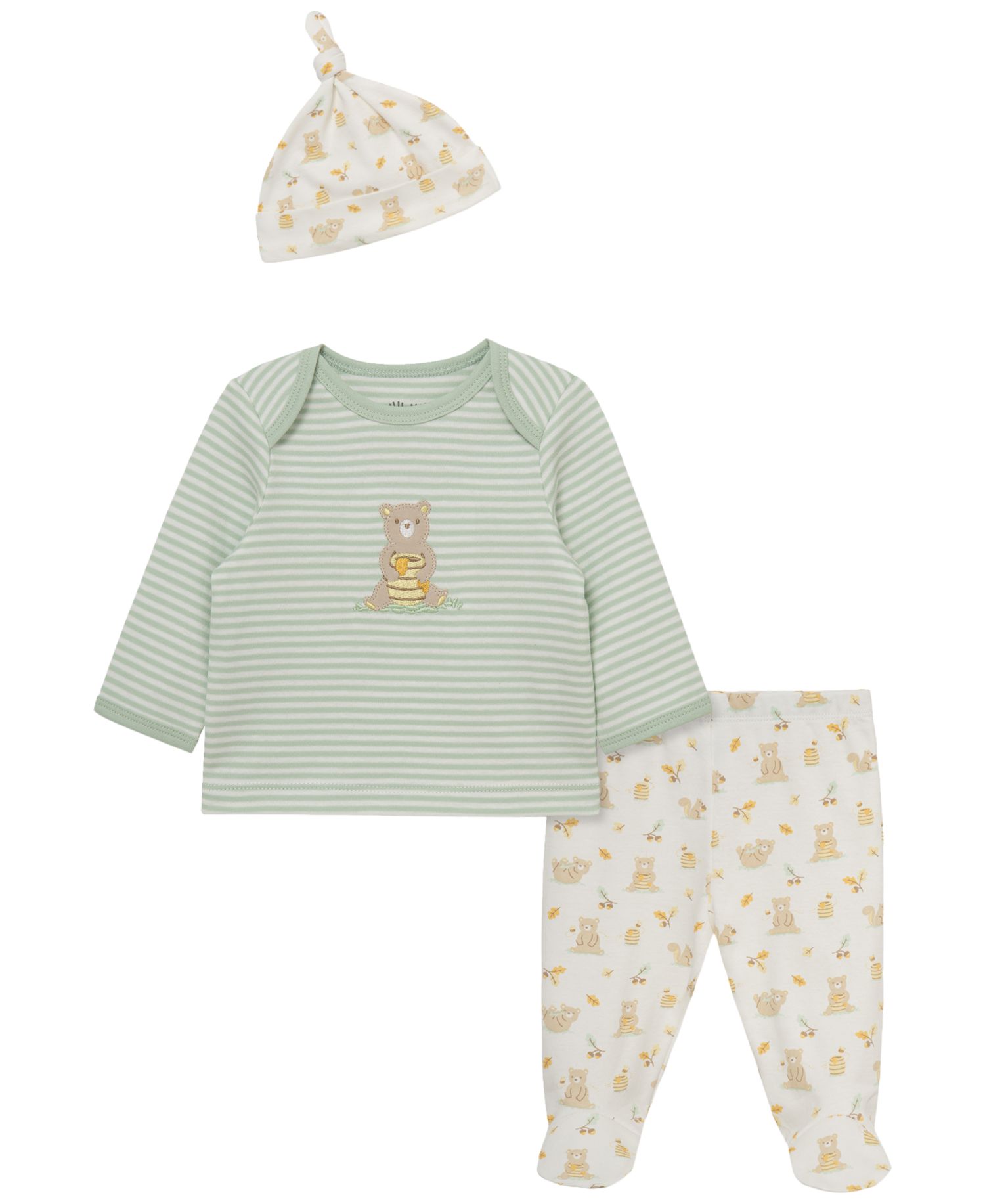 Baby Boys' Honey Bear Top and Footed Pants and Hat, 3-Piece Set