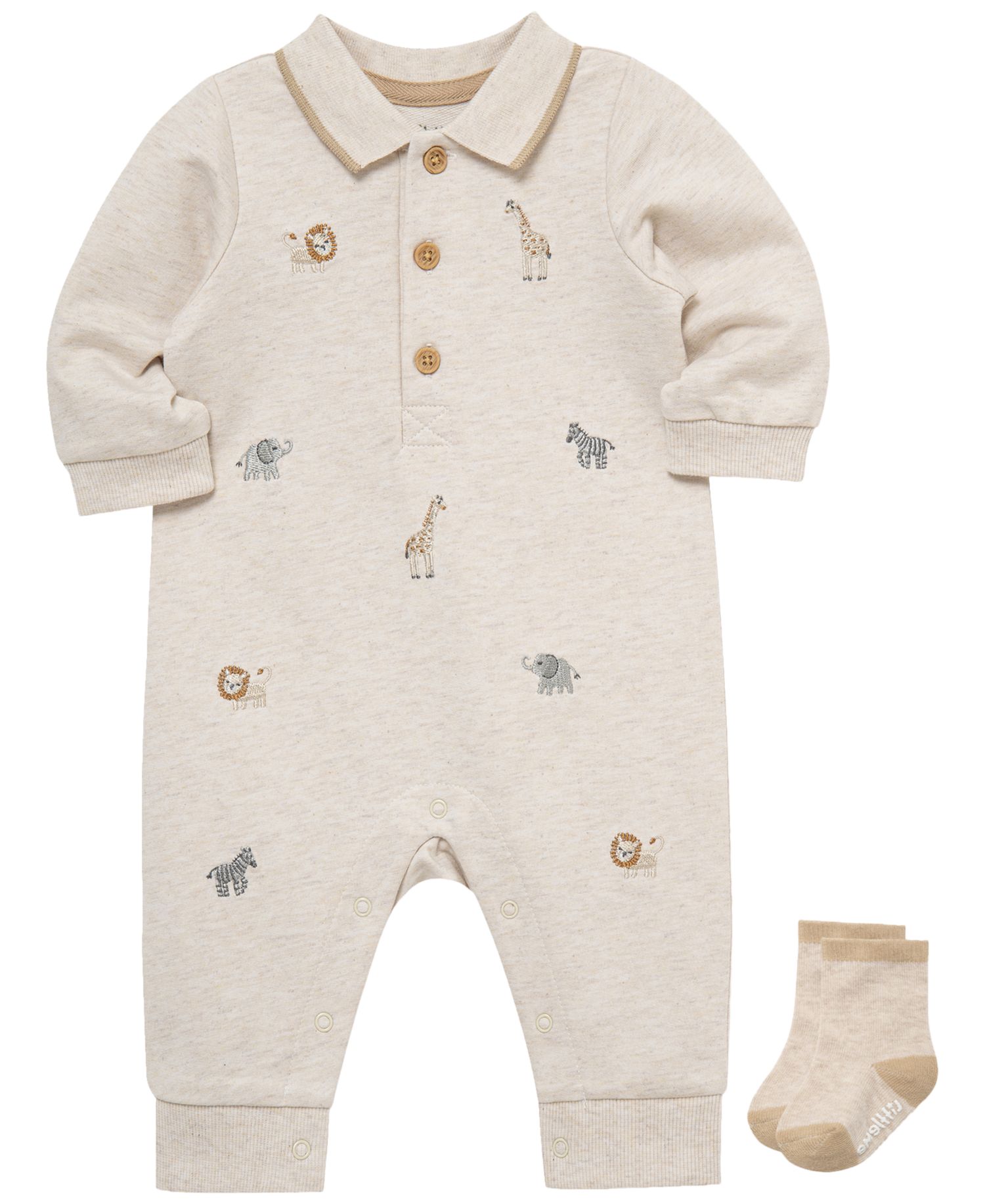 Baby Boys' Safari Long-Sleeve Coverall and Socks, 2-Piece Set