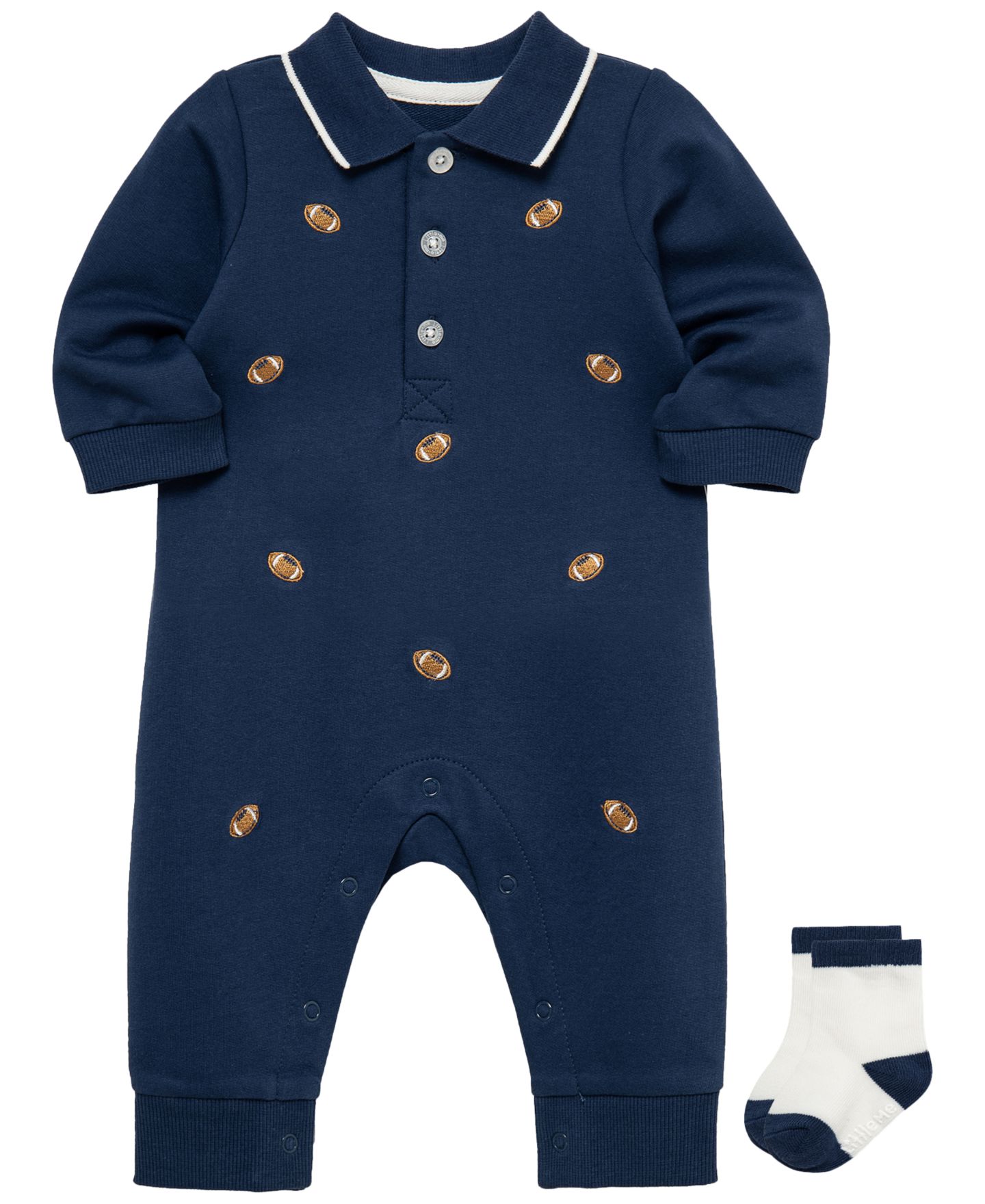 Комплекты Little Me Football Long-Sleeve Coverall and Socks, 2-Piece Set для мальчиков-малышей, цвет: Синий — фото 3