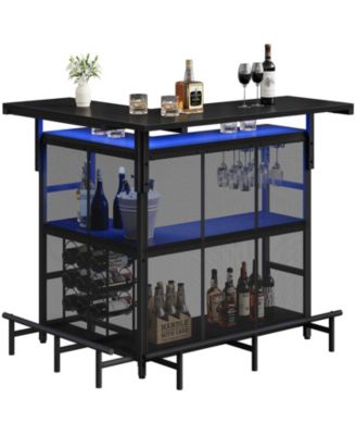 Corner Mini Bar Table L-Shaped with LED Lighting and Smart App Control