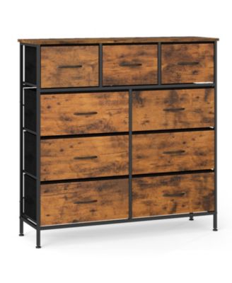 Bedroom Storage Dresser with 9 Fabric Drawers and Wooden Top Frame