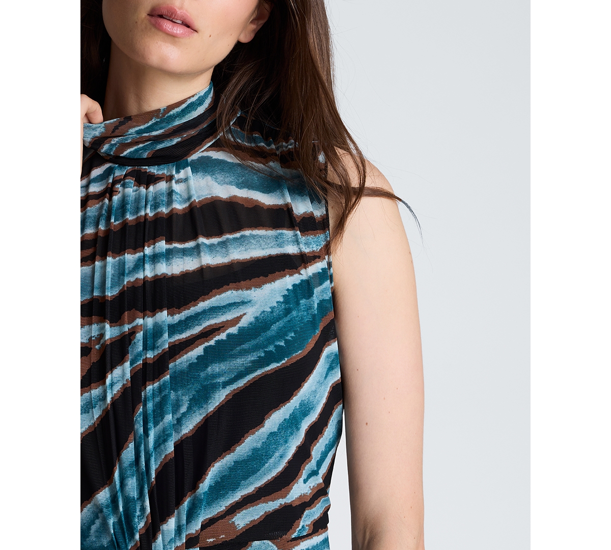Kenneth Cole Women's Front-Pleated Mock Neck Sleeveless Top