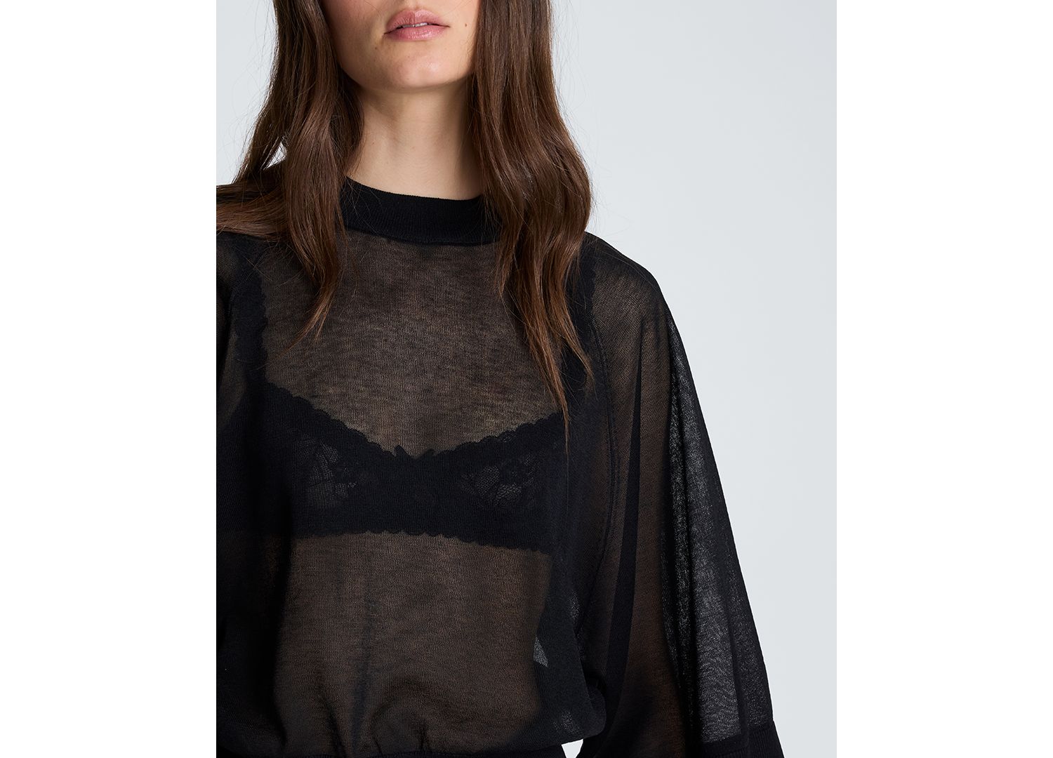 Women's Semi-Sheer Raglan Crewneck Cropped Sweater