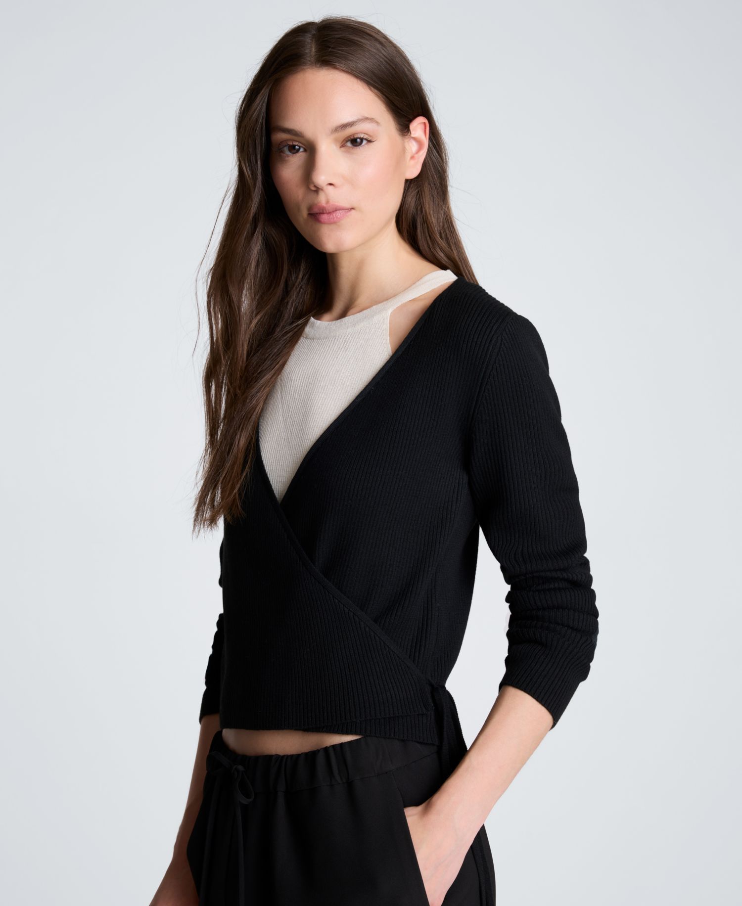 Women's Ribbed Twofer Wrap Sweater
