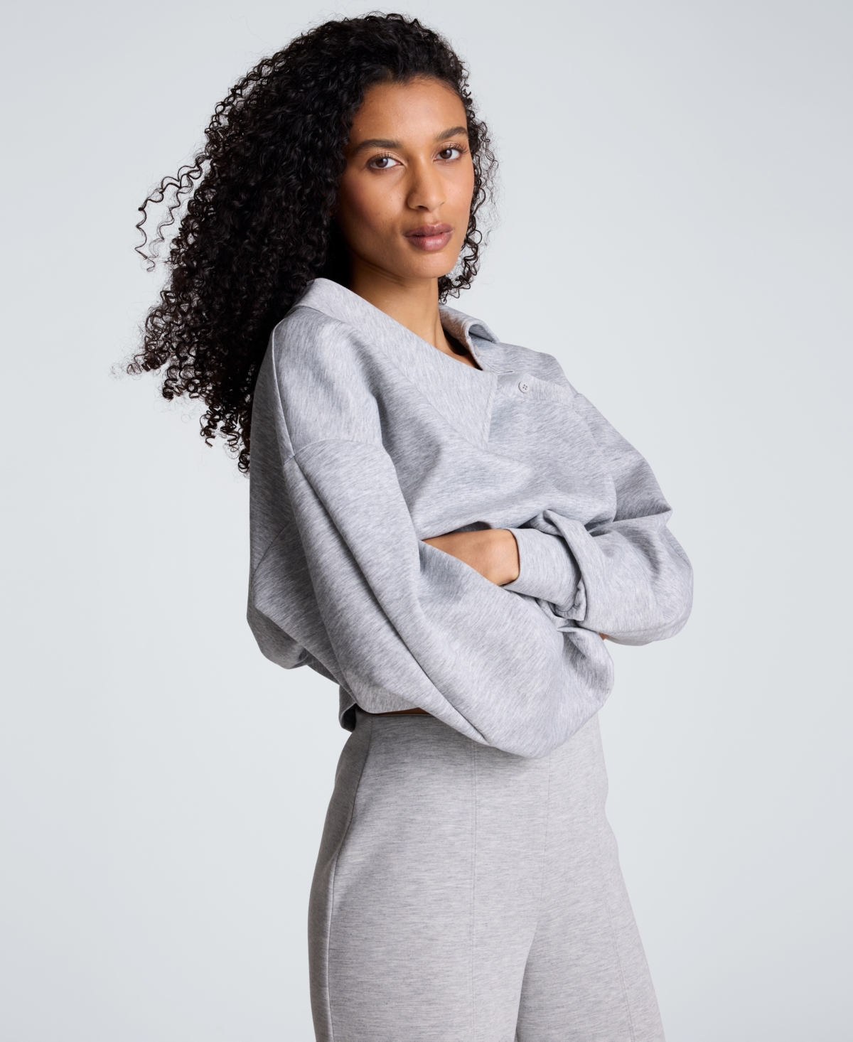 Kenneth Cole Women's Asymmetric Collar Pleated Long-Sleeve Top