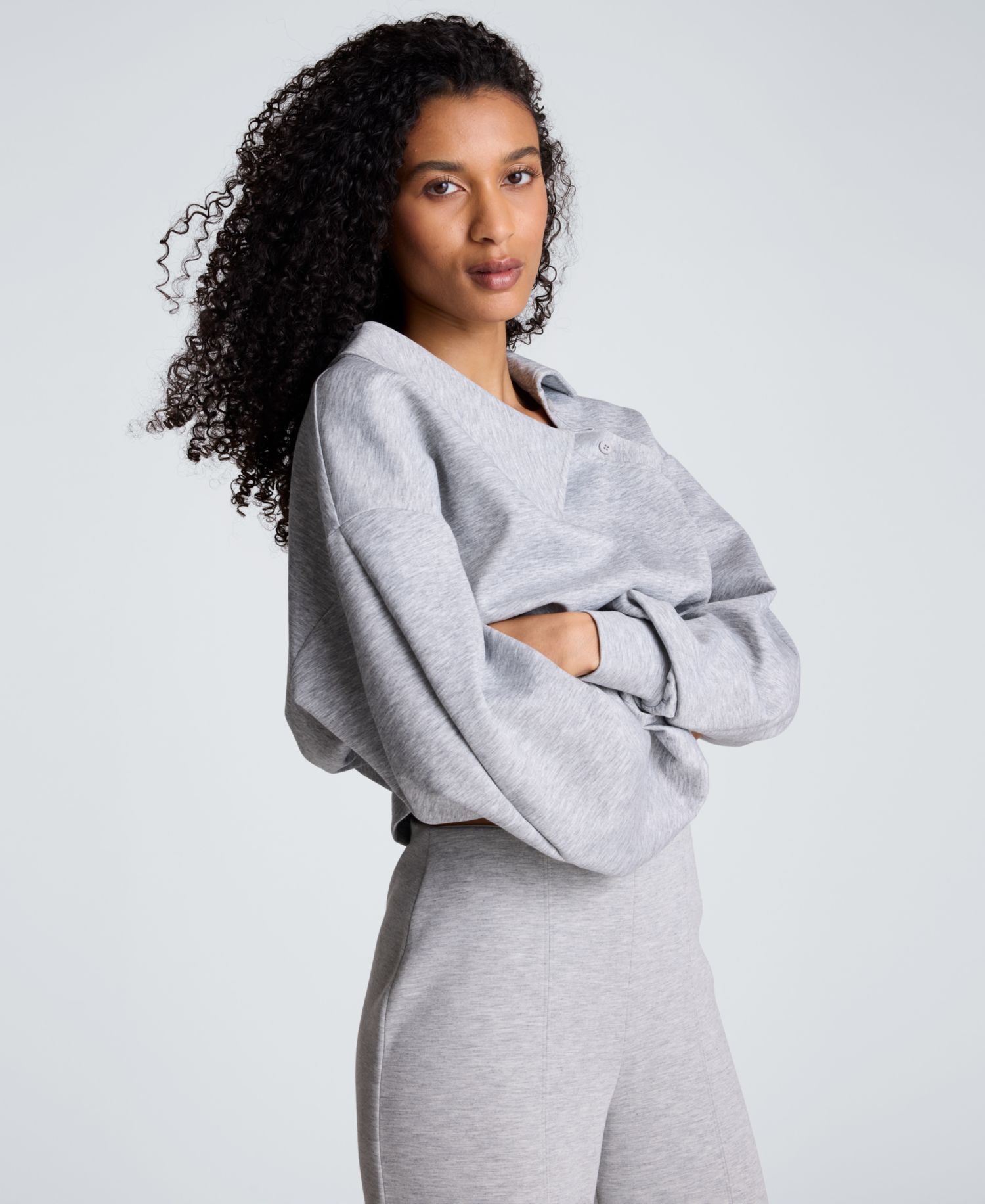 Women's Asymmetric Collar Pleated Long-Sleeve Top