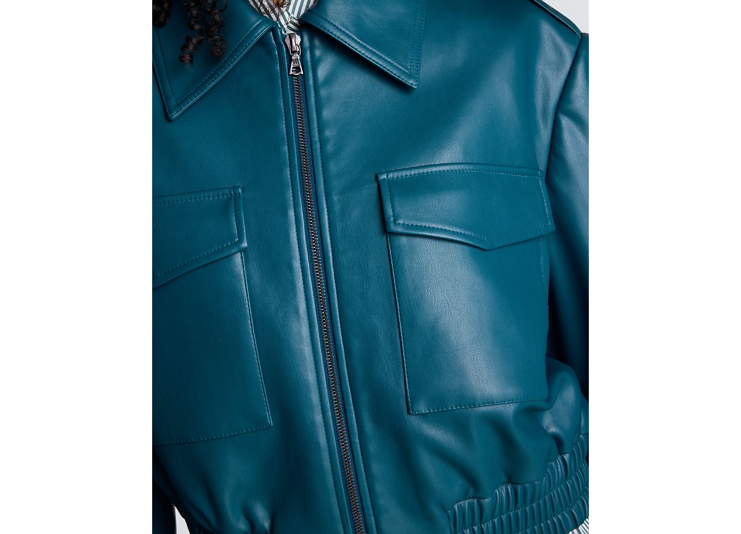 Women's Cropped Faux Leather Bomber Jacket