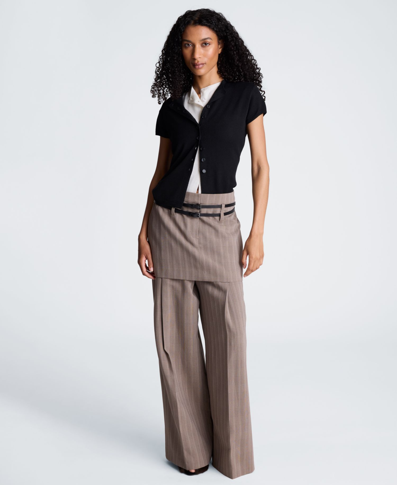 Women's Plaid Fly-Front Double-Belt Mini Skirt