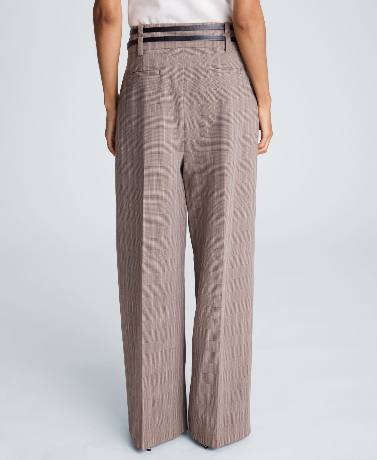 Women's High-Rise Double-Belt Pleated Wide-Leg Pants