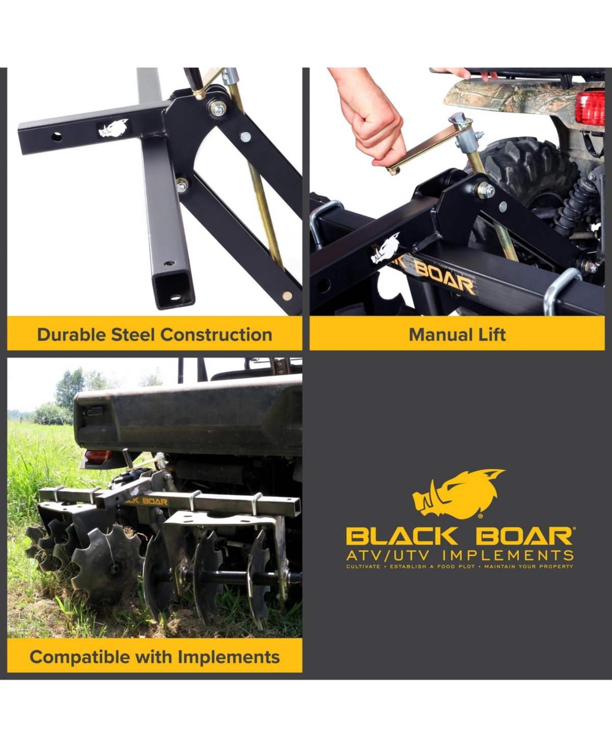 Camco Boar Atv/Utv Implement Strong Outside Vehicle Manual Lift Attachment