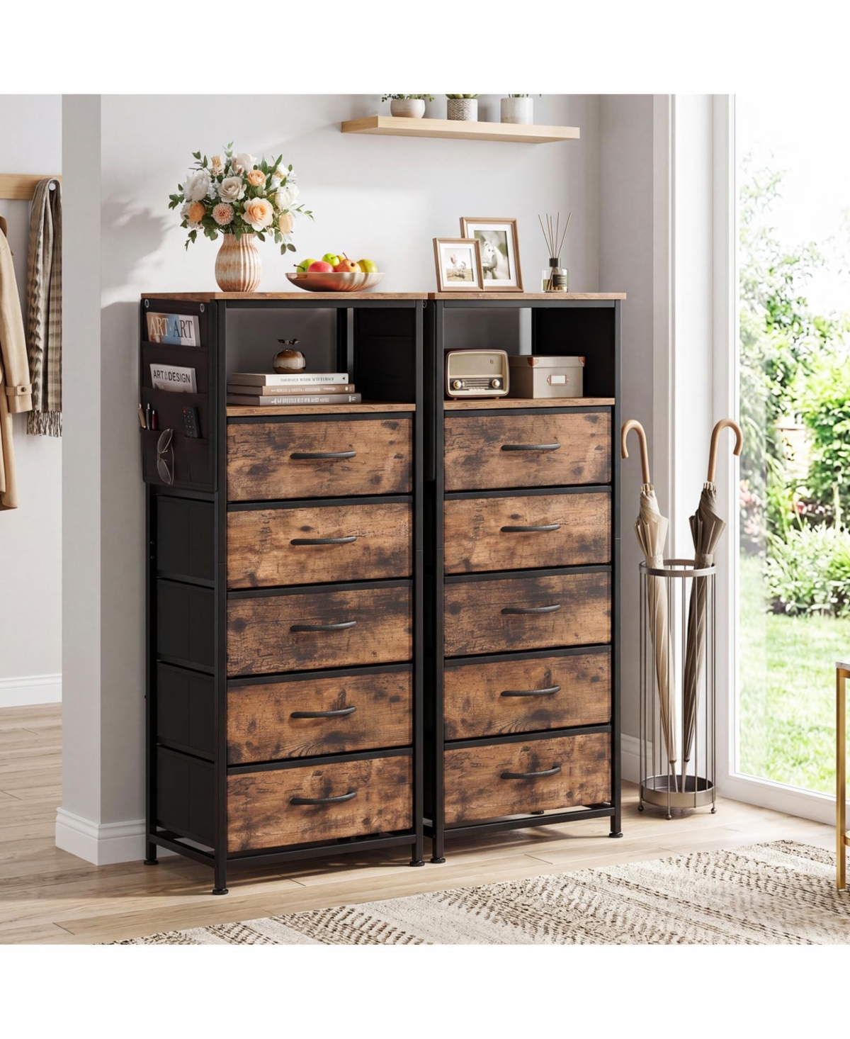 Slickblue Modern Nightstand 39" with Charging Station and Storage Shelf