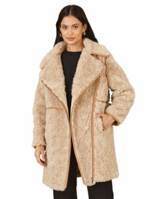 Women's Textured Borg Long Line Biker Coat