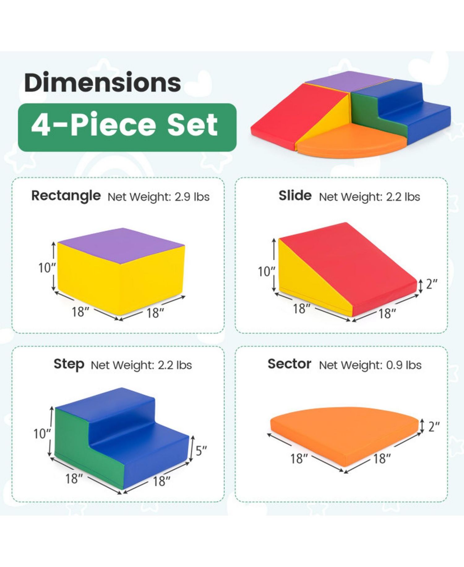 4 Piece Climb and Crawl Foam Block Play Set for Infant Baby Tummy Time