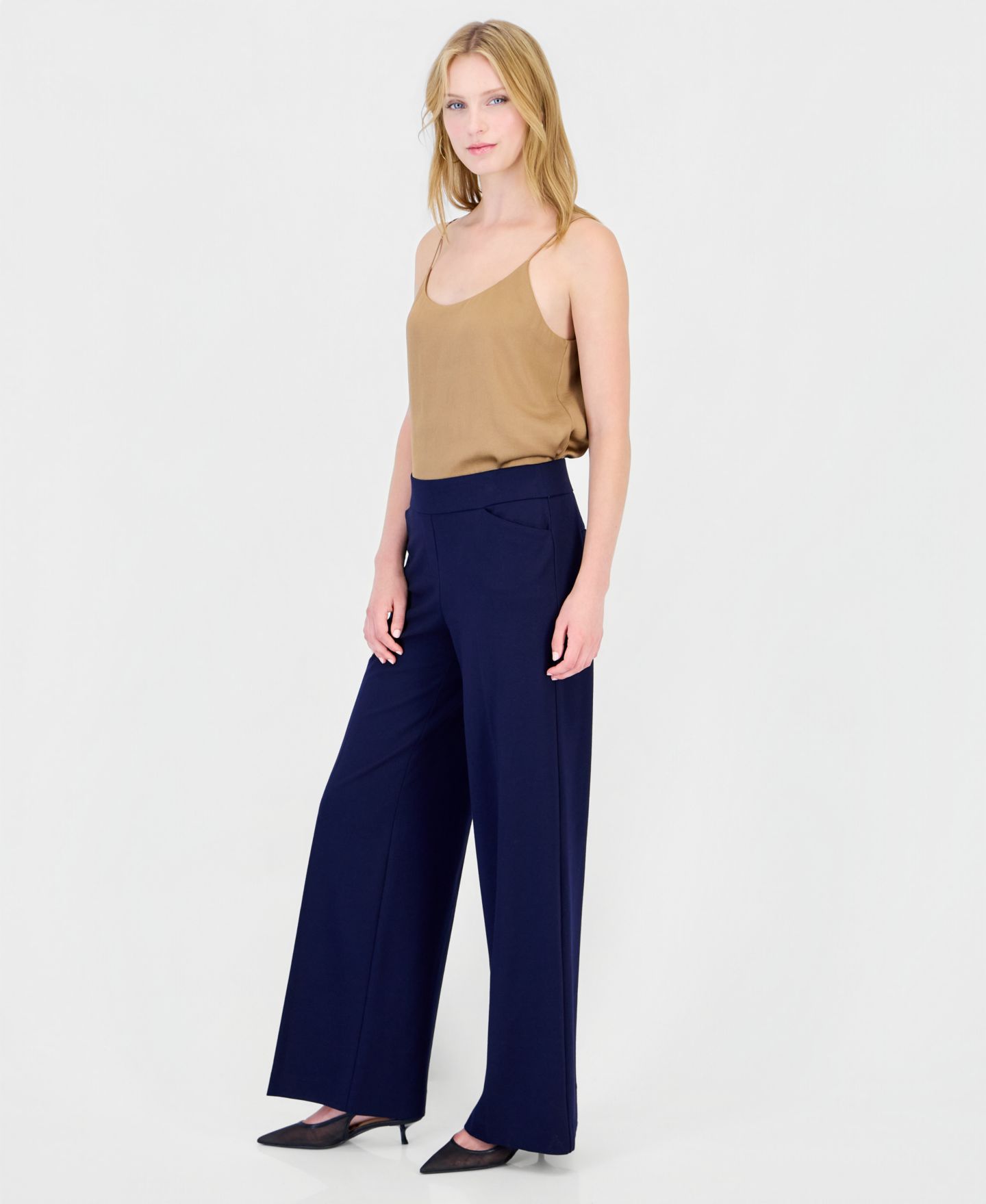 Женские брюки Bar III Pull-On Wide-Leg Compression, цвет: Тёмно-синий — фото 4
