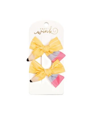 Little and Big Girls School Days Pencil Bow Clip Set