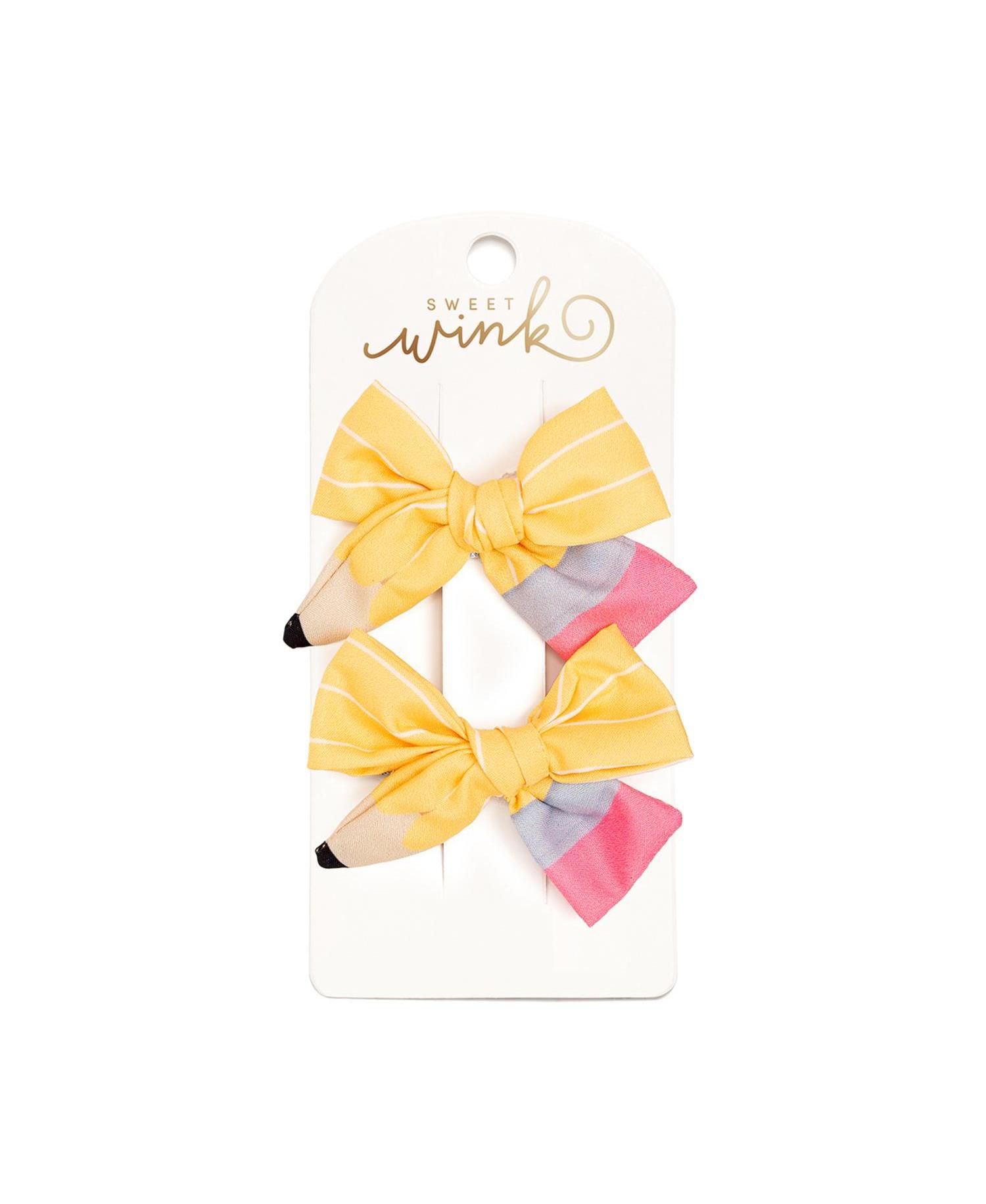 Little and Big Girls School Days Pencil Bow Clip Set