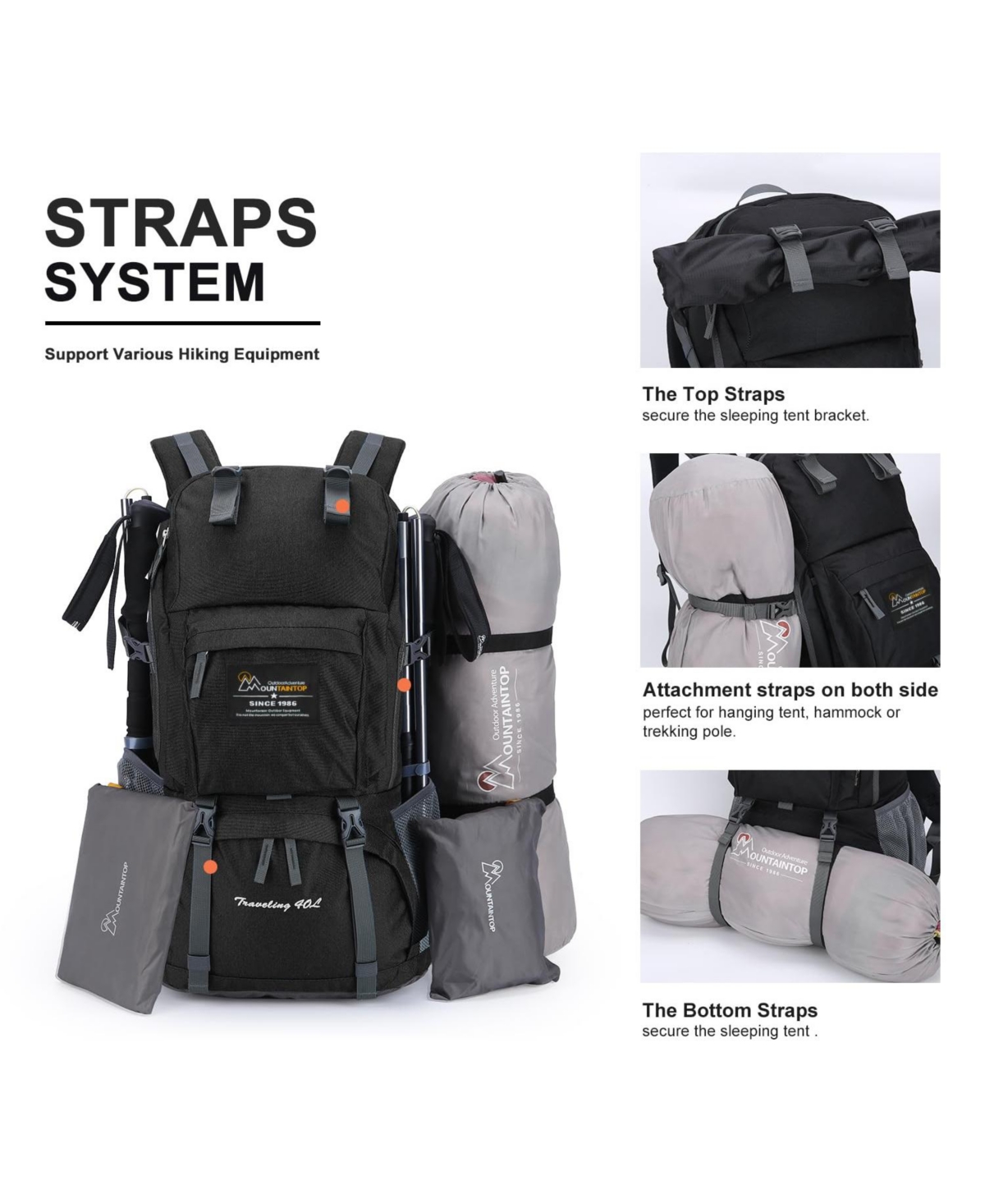 Mountaintop 40 Liter Hiking Backpack with 3 Liter Hydration Bladder for Women Men Outdoor Travel Camping Day Pack with Rain Cover