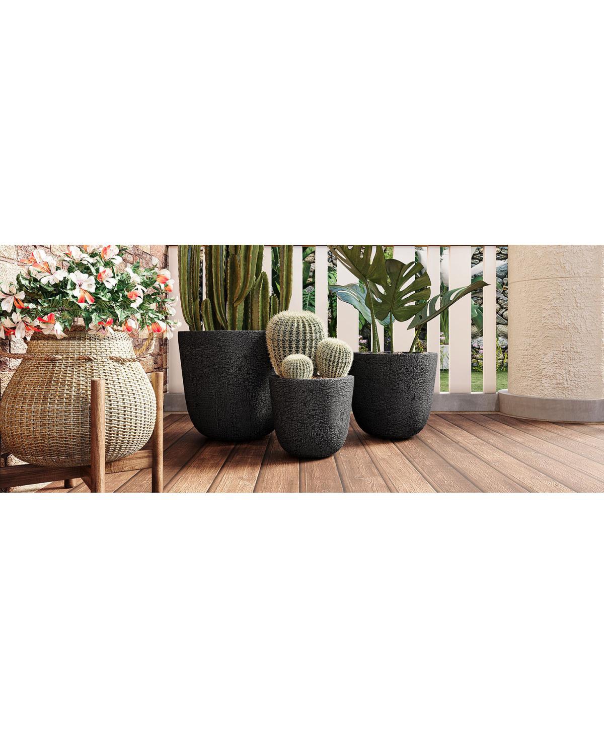 Streamdale Furniture 3-Piece Lightweight Mgo Round Crackle Stone Planter Set with Drainage