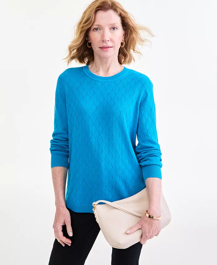 Women's Cotton Curved-Hem Sweater - thumbnail 4