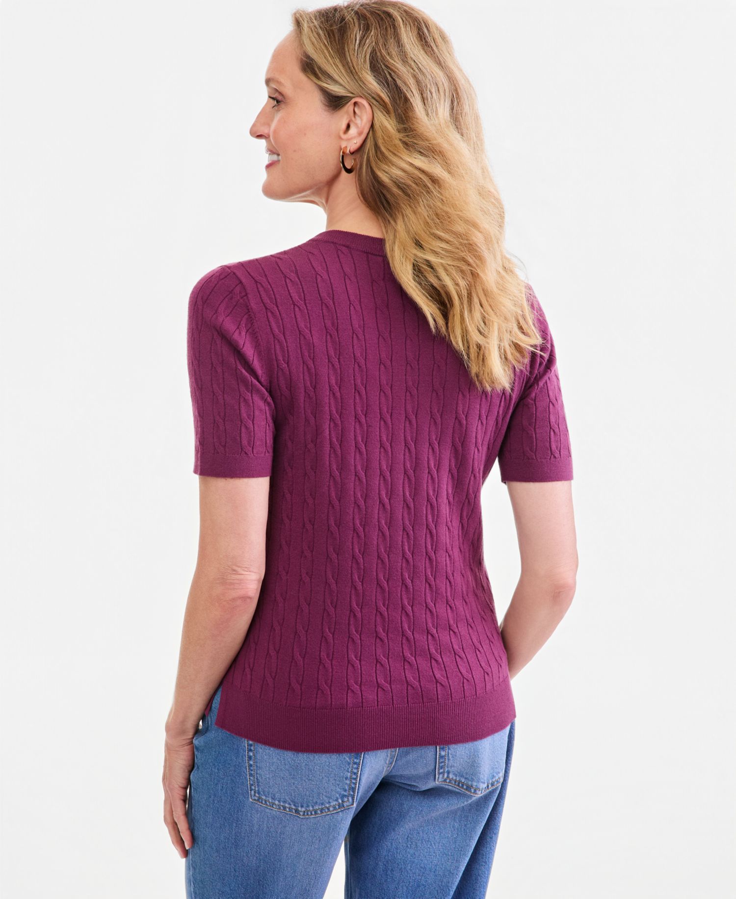 Petite Cable-Knit Short-Sleeve Sweater