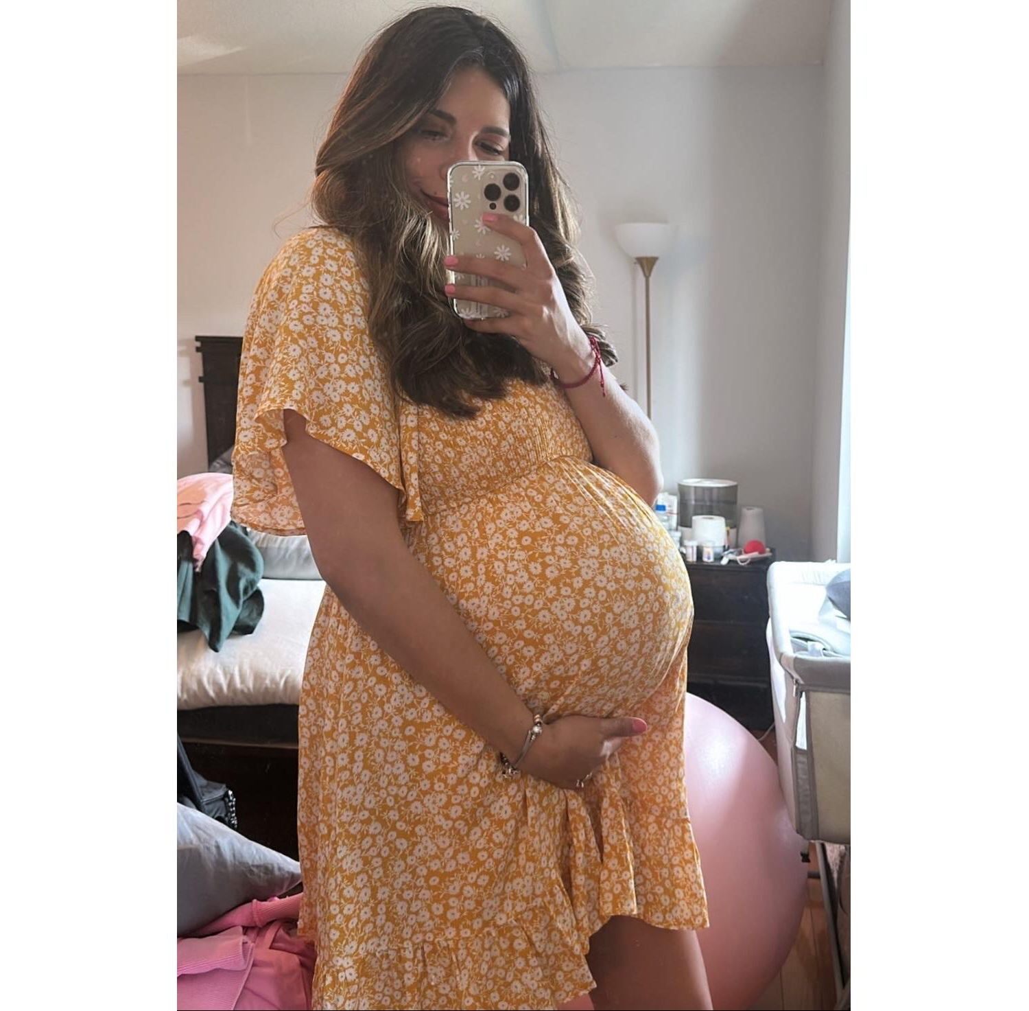 Women's Yellow Floral Smocked Ruffle Dress