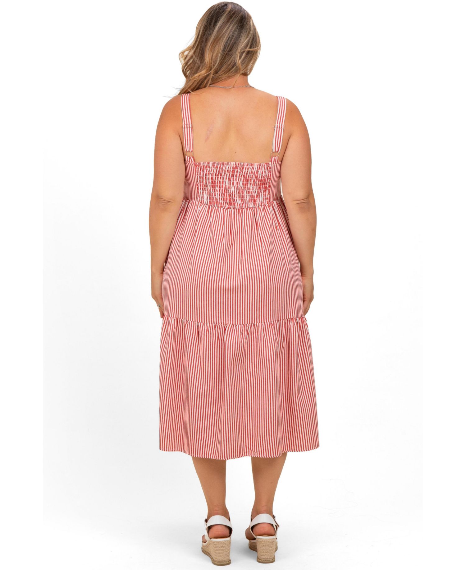 Plus Size Black Striped Tiered Overall Dress