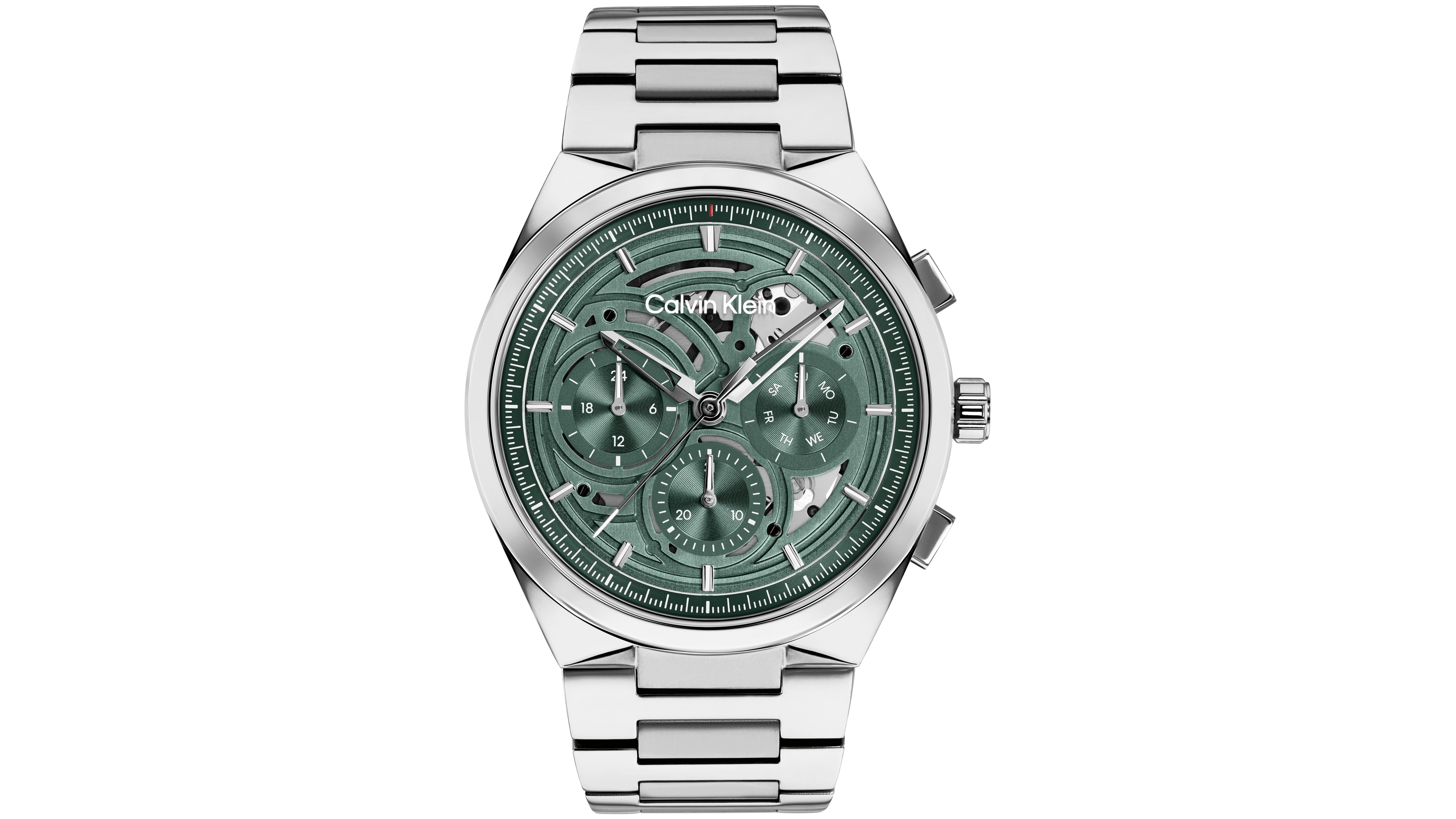 Calvin Klein Men's Distinguish Skeleton Silver-Tone Stainless Steel Bracelet Watch 44mm